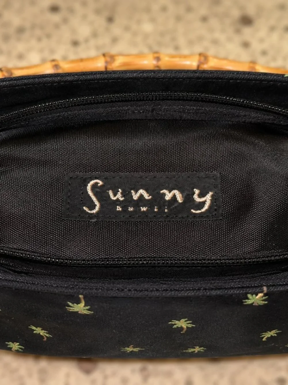 Palm Tree Print Bamboo Handle Bag Black Mini Hobo Summer Tropical Resort Y2K